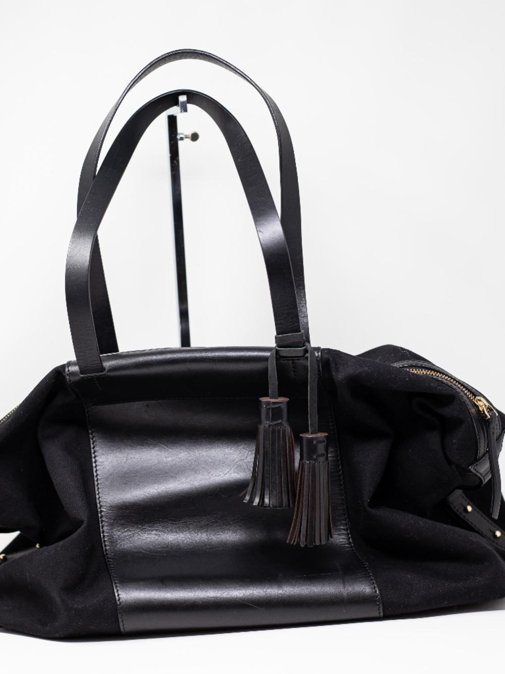 Cuyana Weekender Leather Canvas Weekender Overnight Travel Tote Bag Black